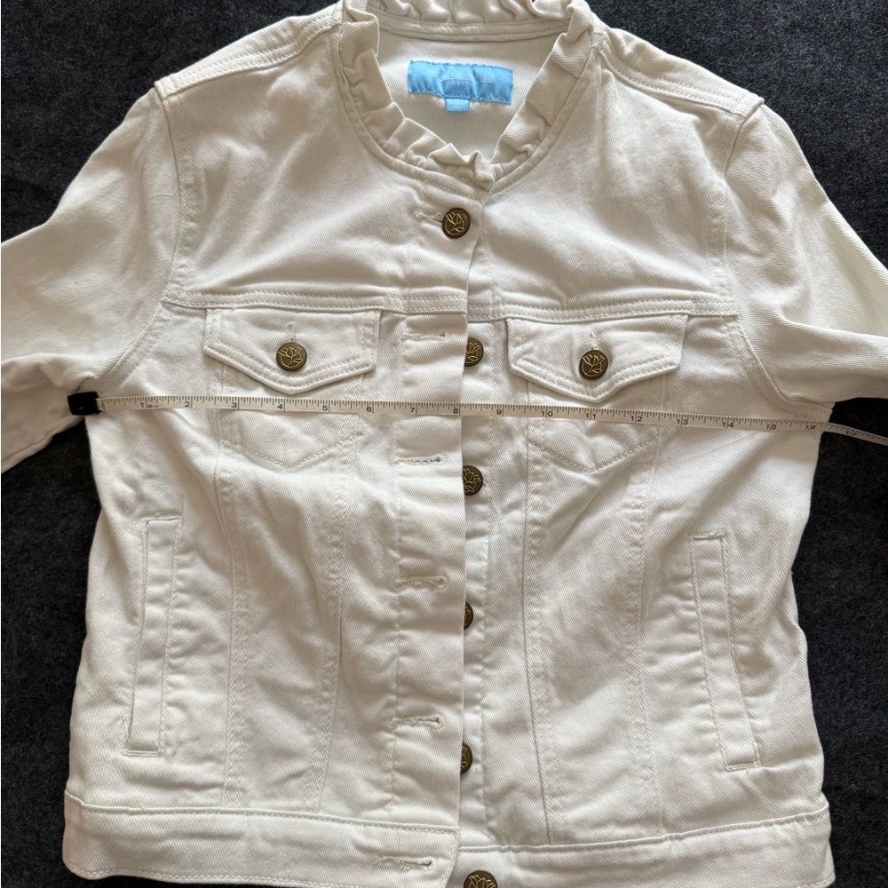 Draper James White Ruffle Collar Denim Jacket size S - Picture 2 of 6